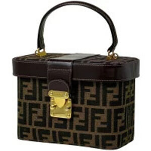 Fendi Zucca Vanity Bag Shoulder Handbag Cosmetic Clutch Canvas Brown